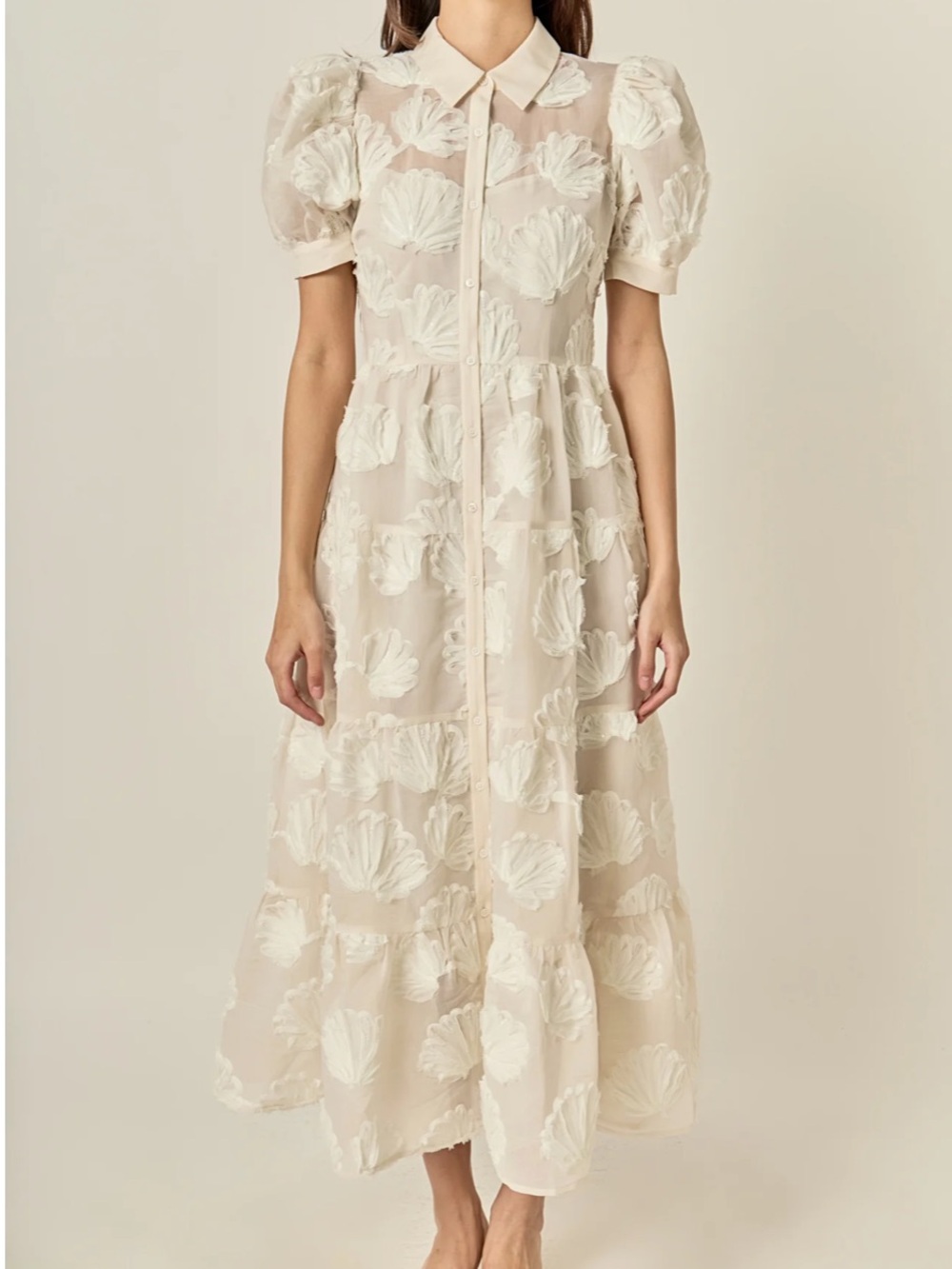 New! English Factory Embroidered Shell Midi Dress in Cream M - Picture 5 of 6
